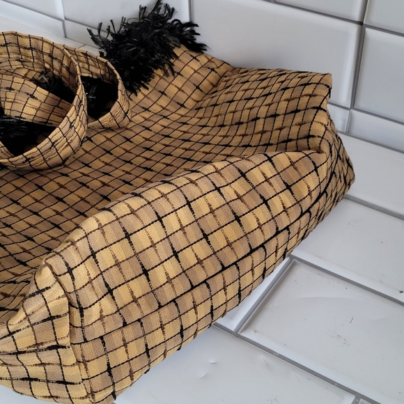 Medium Size Fabric Tote Bag with Black Fringed Trim  - Picture 6 of 8